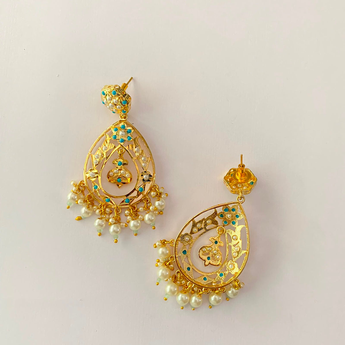 Gold Plated Firoza Jadau Earring