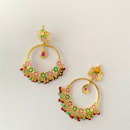 Gold Plated Jadau Chand Bali