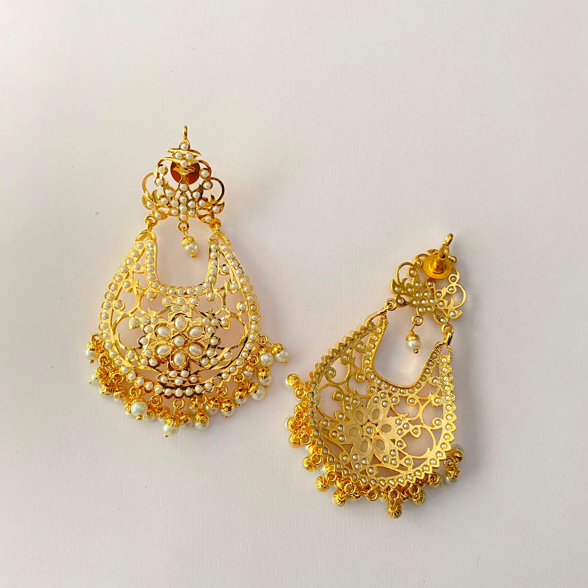 White Pearl Gold Plated Jadau Chand Bali