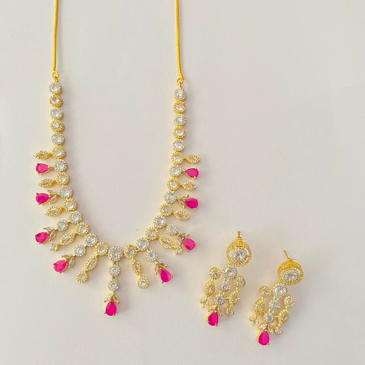Gold Plated Pink Diamond Necklace Set