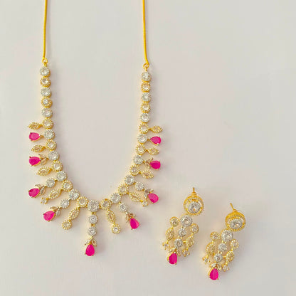 Gold Plated Pink Diamond Necklace Set