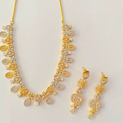 Sleek Gold & Silver Plated Mix  Diamond Necklace Set