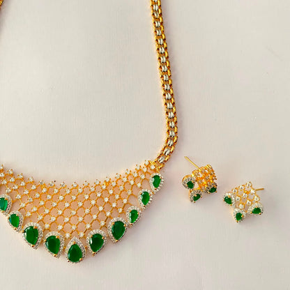 Gold Plated Green Diamond Necklace Set