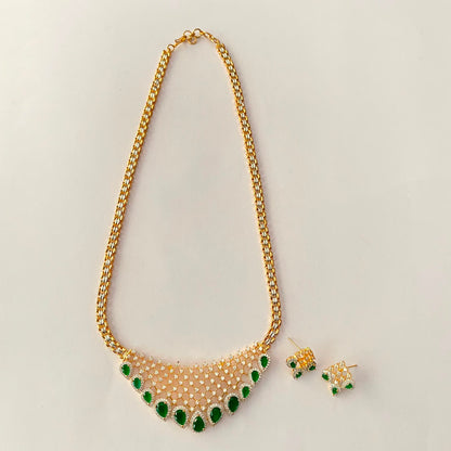 Gold Plated Green Diamond Necklace Set
