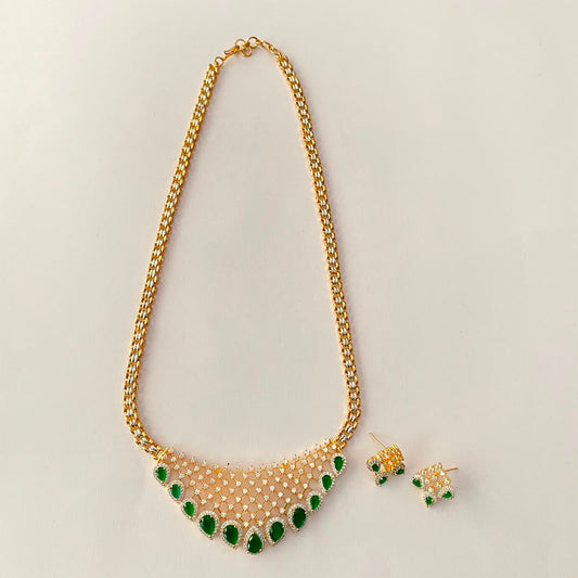 Gold Plated Green Diamond Necklace Set