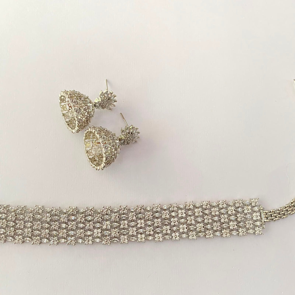 Silver Plated Diamond Choker Set
