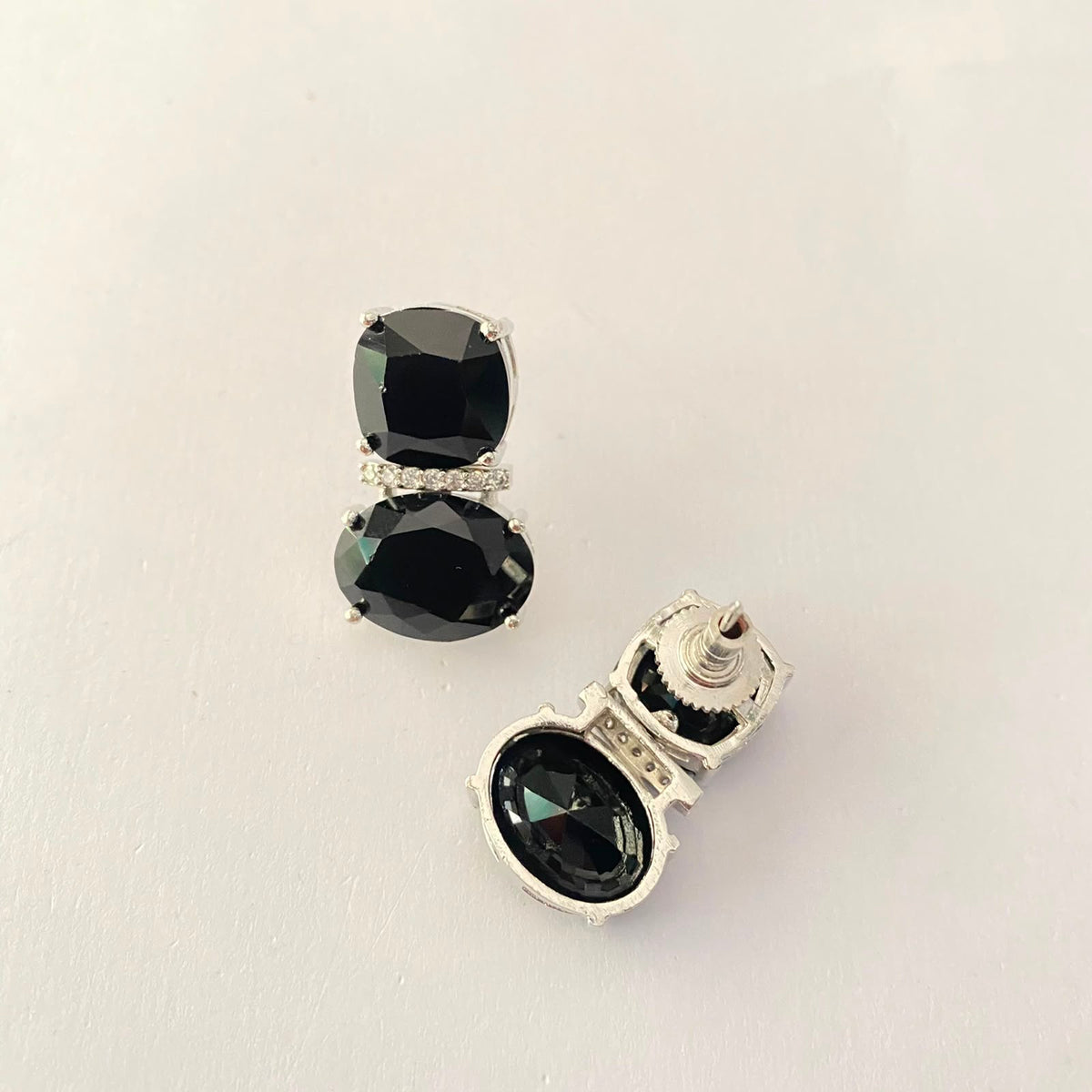 Silver Plated Black Stone Earring