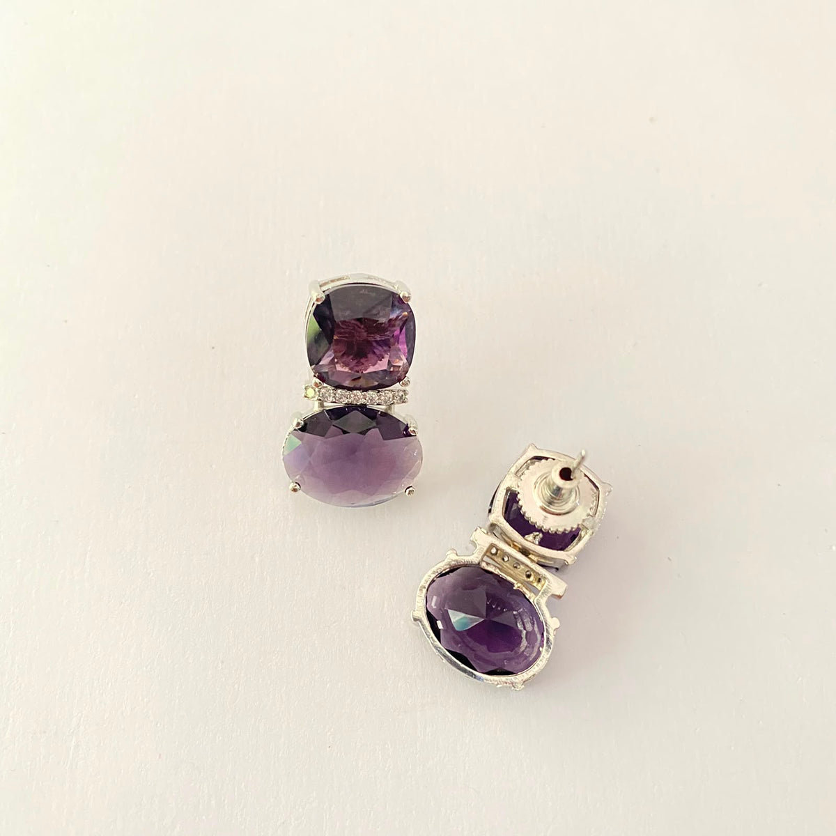 Purple Stone Silver Plated Earring