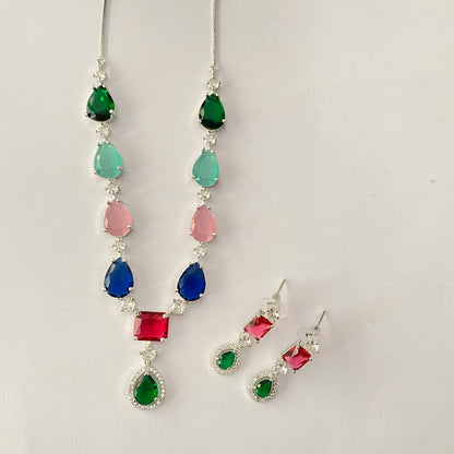 Silver Plated Multi Sleek Diamond Necklace