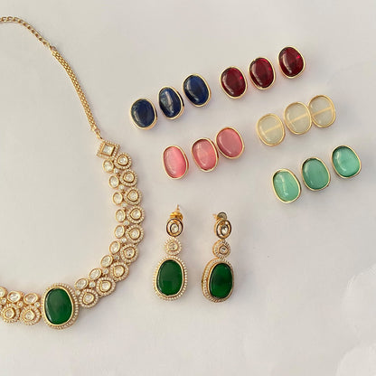 Rose Gold Polish Kundan & Polki Trendy Stone Changeable Necklace