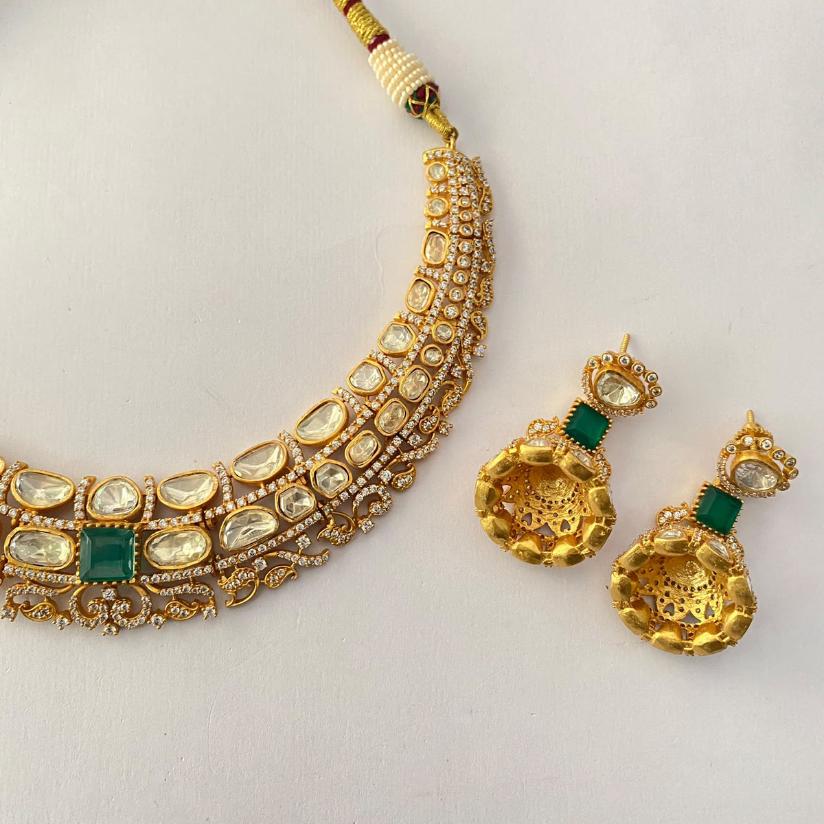 Gold Plated Moissanite Green Closed to Necklace Set