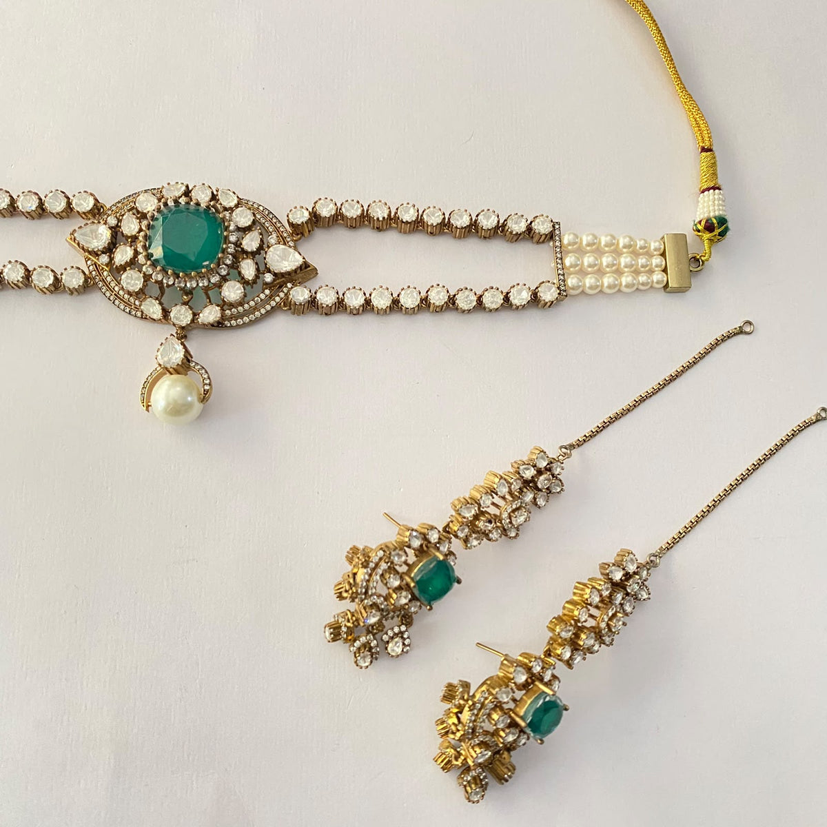 Kundan Dual Polish Green Stone Choker Set