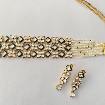 Kundan White Beads Choker Set