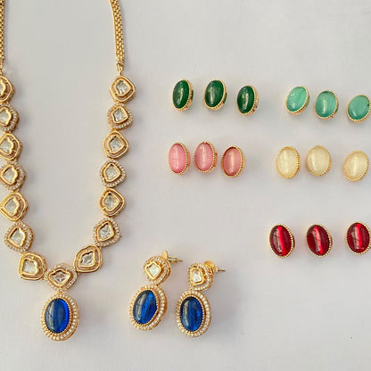 Trendy Stone Changeable Rose Gold Polish Kundan & Polki Necklace set