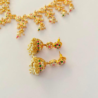 Ruby & Green Gold Plated Jadau  Necklace Set