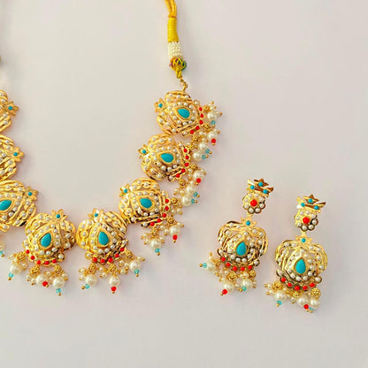 Jadau Gold Plated Firoza Necklace Set