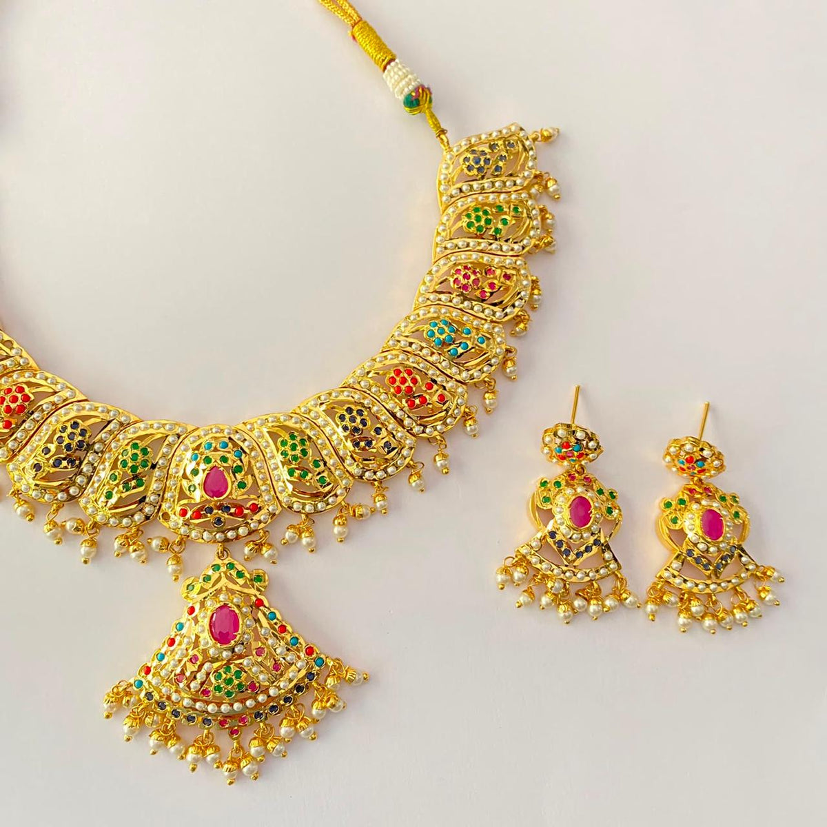 Gold Plated Multi Jadau Necklace Set
