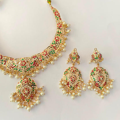 Ruby & Green Jadau Necklace Set