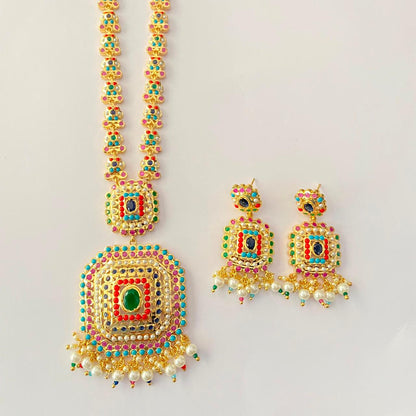 Multi Long Gold Plated Jadau Necklace Set