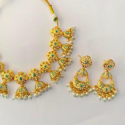 Firoza Gold Plated Jadau Necklace Set