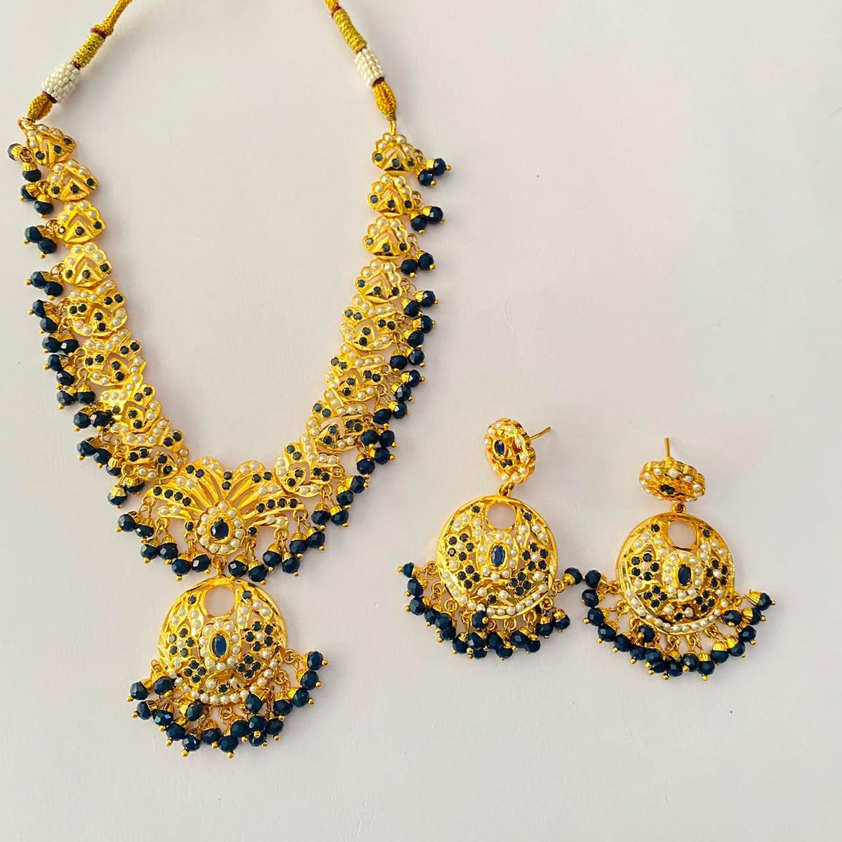 Gold Plated Blue Jadau Necklace Set