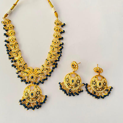 Gold Plated Blue Jadau Necklace Set