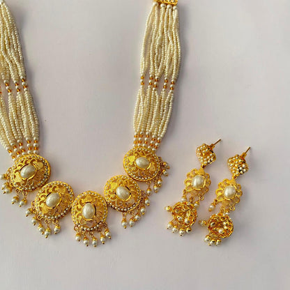 Gold Plated White Pearl Necklace Set