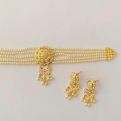 Gold Plated Pearl Jadau Choker Set
