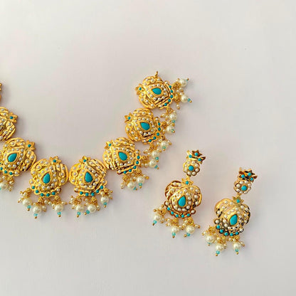 Gold Plated Firoza Jadau Necklace  Set