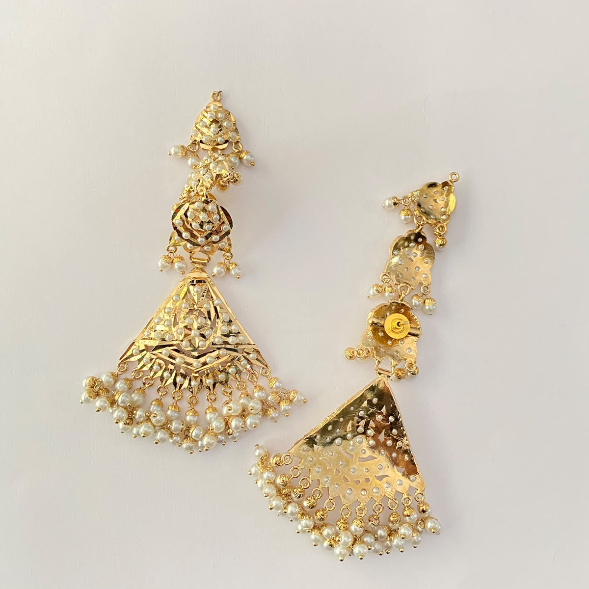 Gold Plated Jadau Pearl Kaan Chain Earring