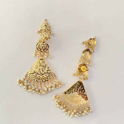 Gold Plated Jadau Pearl Kaan Chain Earring