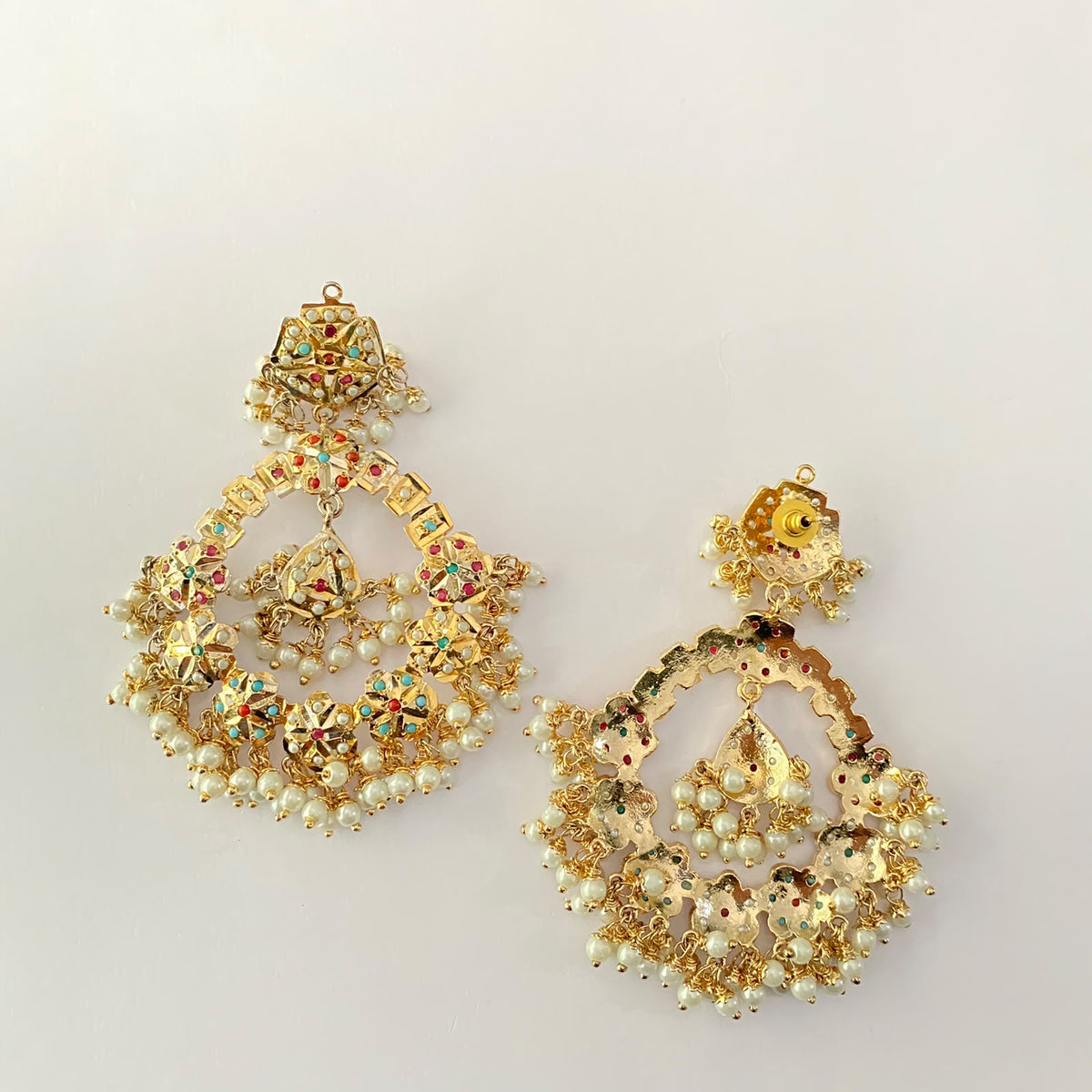 Gold Plated Multi Jadau Chand Bali