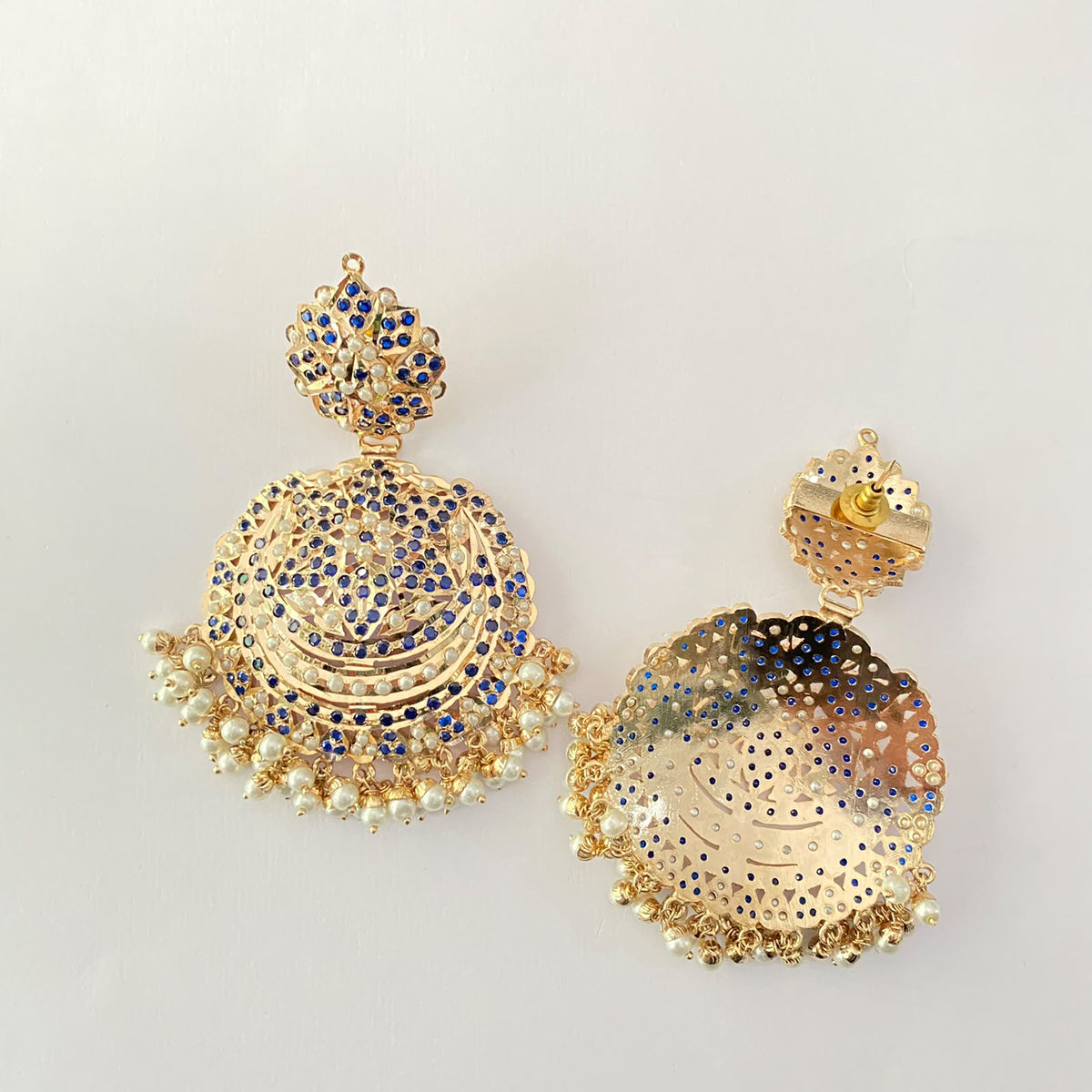 Blue Jadau Chand Bali