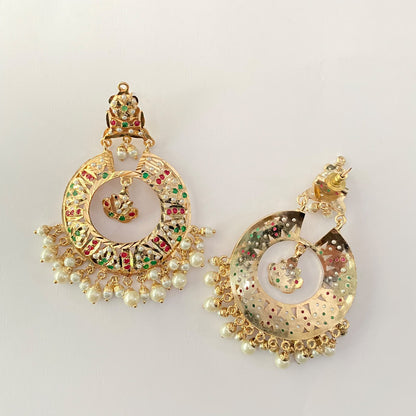 Ruby & Green Jadau Chand Bali