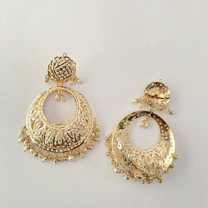 Gold Plated Pearl Jadau Chand Bali