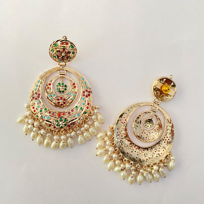 Multi Pearl Jadau Chand Bali