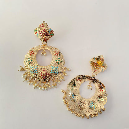 Big Multi Jadau Chand Bali
