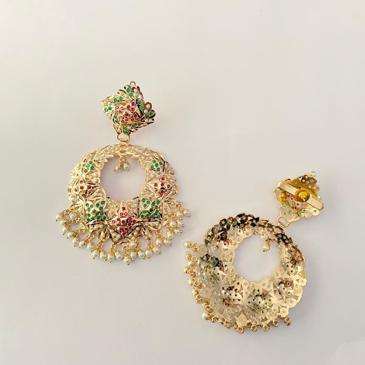 Ruby & Green Big Jadau Chand Bali