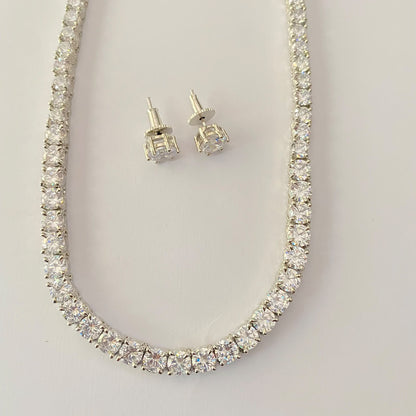 Silver Plated Single Line Tennis Necklace Set