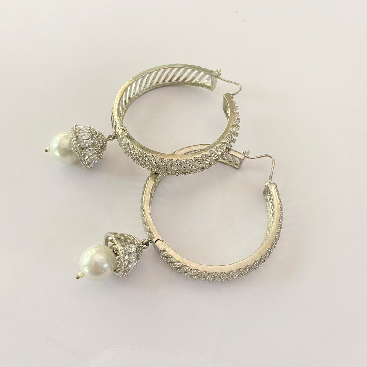 Silver Plated Diamond Drop Pearl Big Bali
