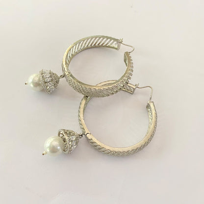 Silver Plated Diamond Drop Pearl Big Bali