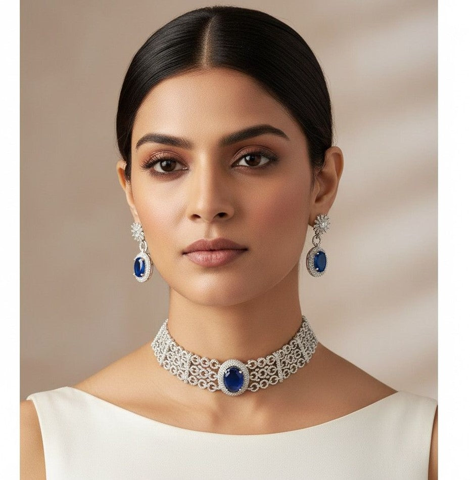 Emerald Big Stone Necklace Set in Silver Plated (Copy)