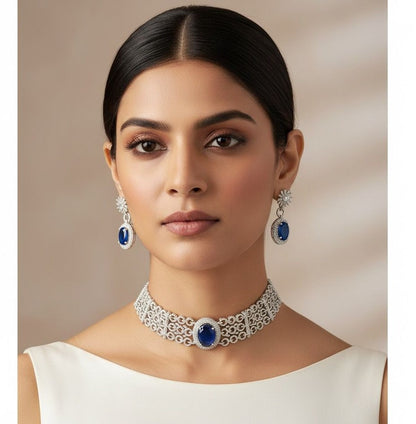 Emerald Big Stone Necklace Set in Silver Plated (Copy)